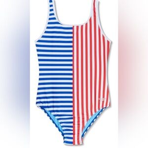 NEW Speedo Girls Swimwear - Red and Blue Striped Swimsuit